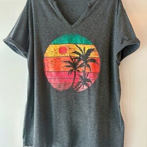 Amazon Charcoal V-Neck Tee with Tropical Graphic